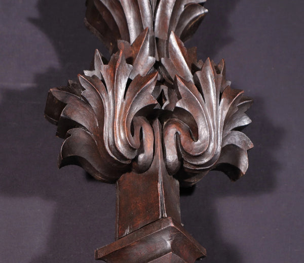 59" Wide Antique French Gothic Revival Crest/Pediment in Solid Walnut & Oak Wood