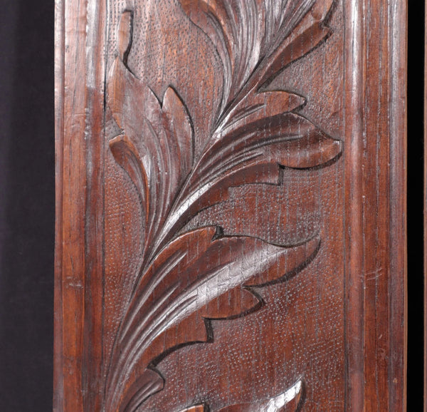 Pair of Antique French Solid Chestnut Wood Highly Carved Panels with Flowers