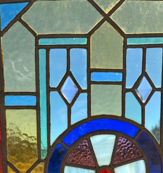 27" Tall French Antique Religious Stained/Leaded Glass Panel from a Church