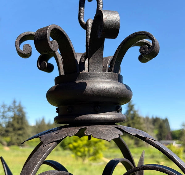 27" French Antique Gothic Iron & Stained Glass Hanging Chandelier/Pendant Lamp