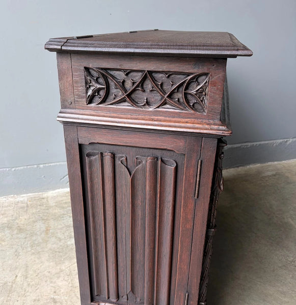 Antique French Gothic Revival Cabinet/Console/Sideboard, Highly Carved Oak