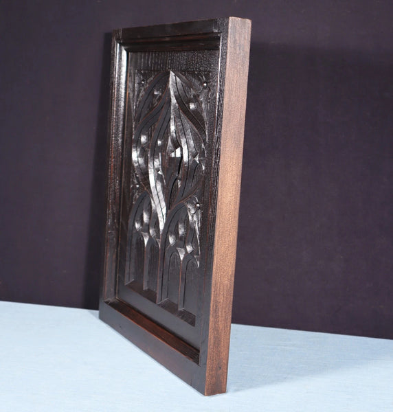 French Antique Gothic Revival Panel in Solid Chestnut Wood Salvage Late 1800's