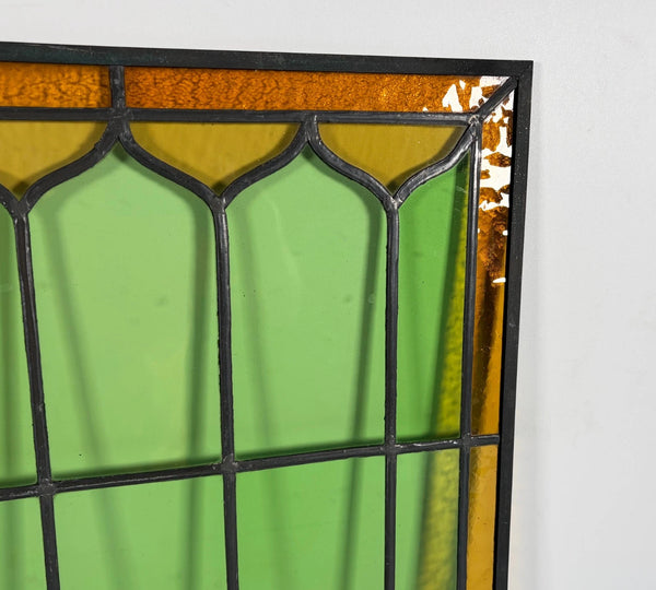 39" Wide Antique French Stained Glass Window Panel with Green & Yellow Glass