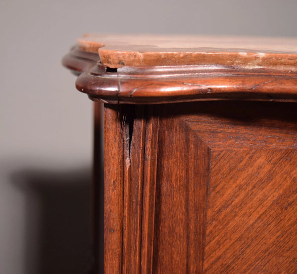 Pair of Antique French Louis XV Nightstands in Walnut with Marble Tops