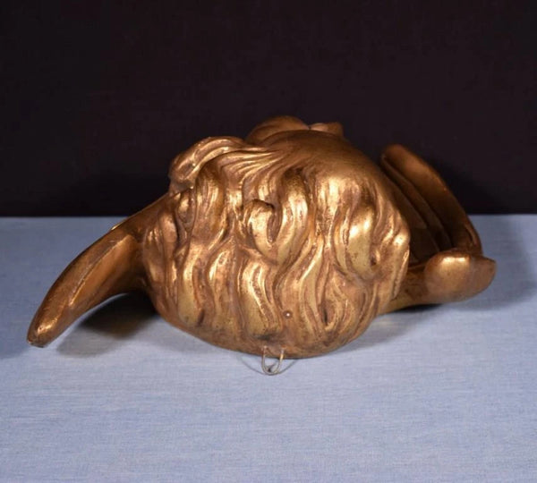 12" Vintage Wall Mounted French Gilded Plaster Angel with Wings