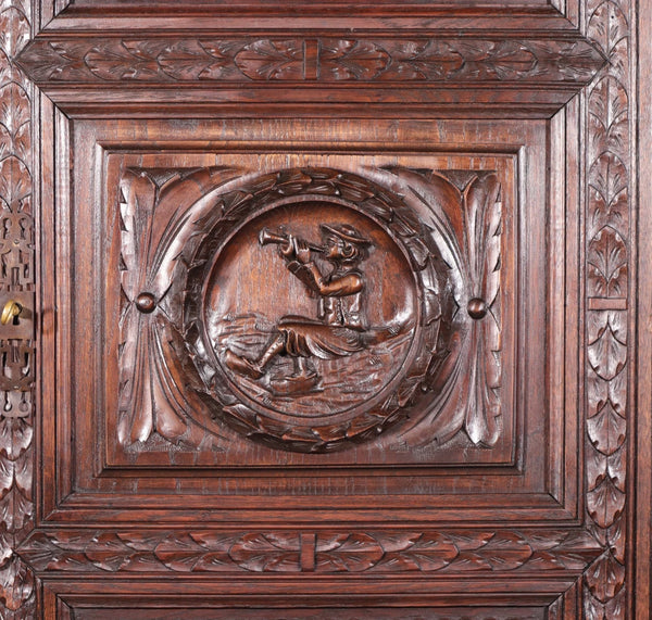 91" Tall French Antique Breton Armoire/Cabinet in Solid Chestnut Highly Carved