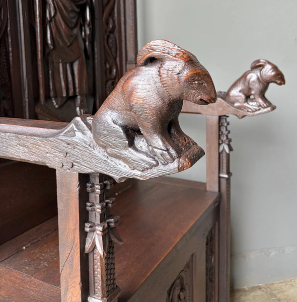 Late 1700's Antique French Gothic Throne Chair Bench/Settee/Chair Carved Oak