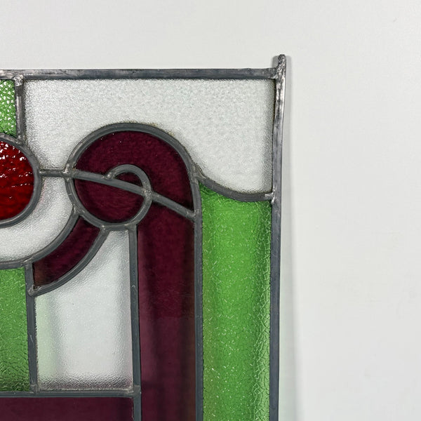 18" Tall Antique French Stained Glass Panel with Leaded Glass, Window, Hanging