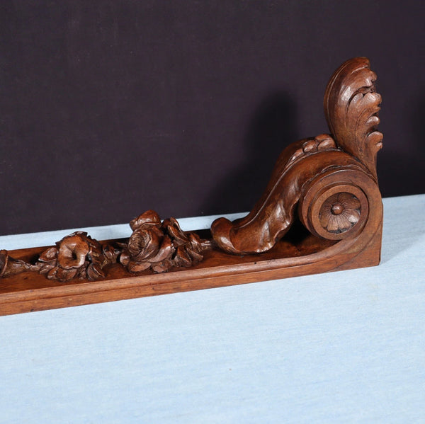 16" Pair of French Antique Solid Walnut Wood Highly Carved Posts with Flowers