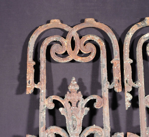 32" Tall Pair of Large French Antique Cast Iron Window Grilles Panels