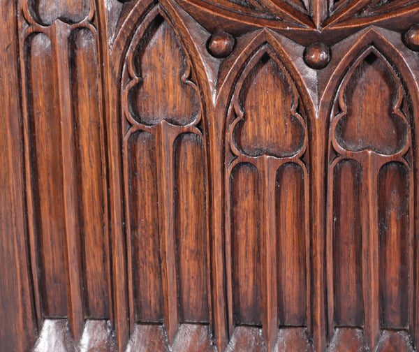 26" Large French Antique Gothic Revival Panel Solid Oak Wood Salvage Late 1800's