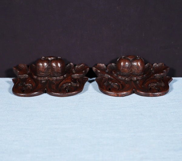 Pair of 3" French Antique Highly Carved Trim/Brackets/Corbels Solid Oak Wood