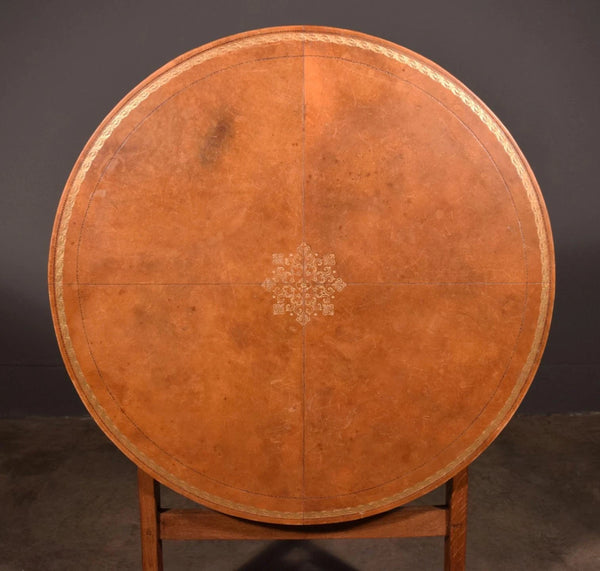 Antique French Solid Oak and Ash Wood Wine Tasting Table with Tilt Leather Top