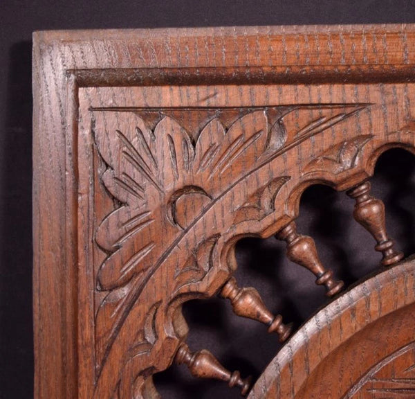 Antique French Breton Panel Brittany in Solid Chestnut Wood with a Man