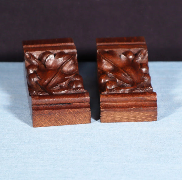Pair of 4" French Antique Highly Carved Corbels/Trim/Brackets Solid Oak Wood