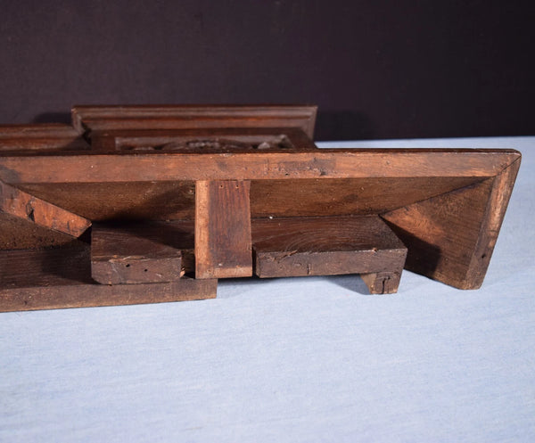 58" Wide Large Antique French Solid Oak Wood Panel/Crest Pediment w/Carvings