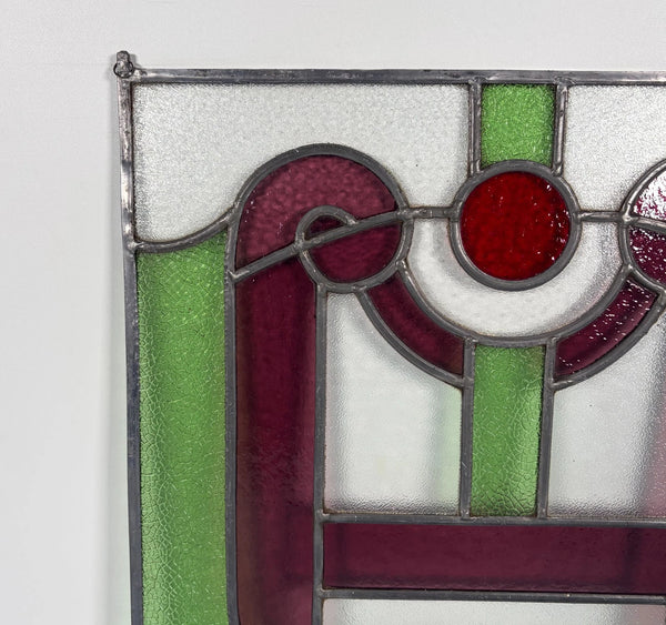 18" Tall Antique French Stained Glass Panel with Leaded Glass, Window, Hanging