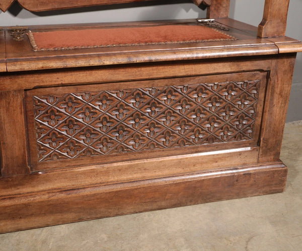 Antique French Gothic Revival Walnut Wood Bench/Settee/Chair Highly Carved