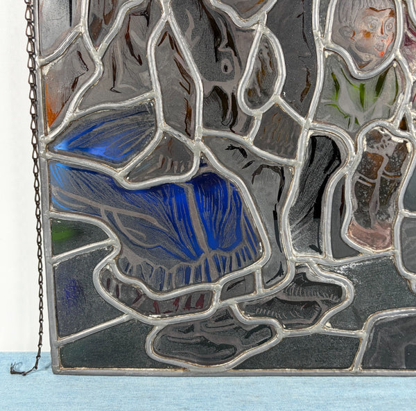 15" Tall Vintage French Stained/Leaded Glass Panel of a Doctor's Office