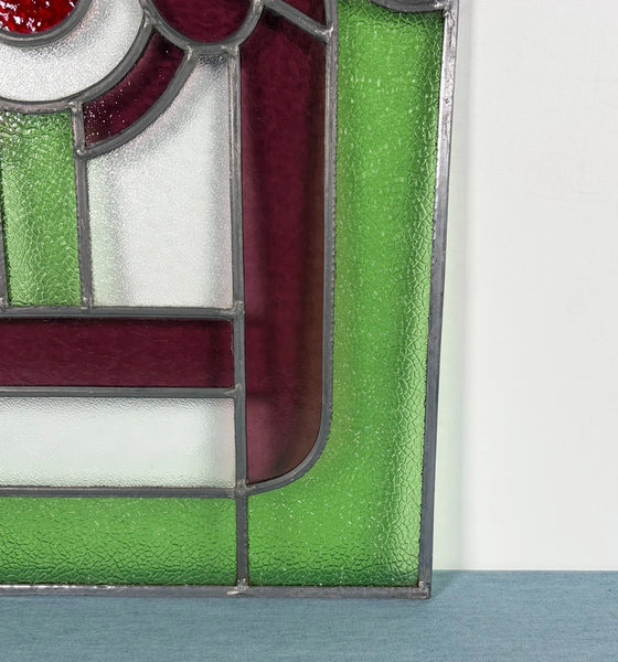 18" Tall Antique French Stained Glass Panel with Leaded Glass, Window, Hanging