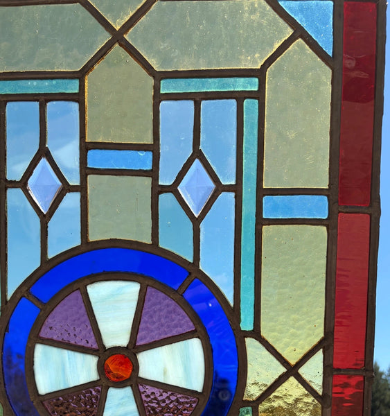27" Tall French Antique Religious Stained/Leaded Glass Panel from a Church