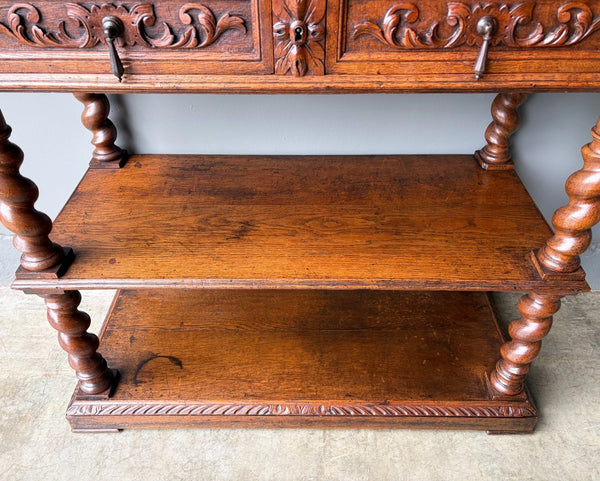 Antique French Renaissance Sideboard/Buffet in Solid Oak Highly Carved Wood