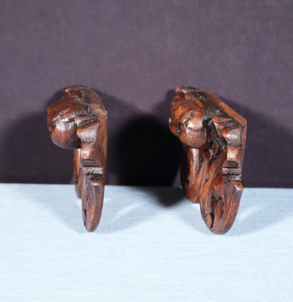 Pair of 3" French Antique Highly Carved Trim/Brackets/Corbels Solid Oak Wood
