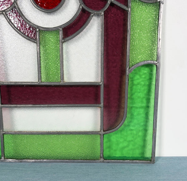 18" Tall Antique French Stained Glass Panel with Leaded Glass, Window, Hanging