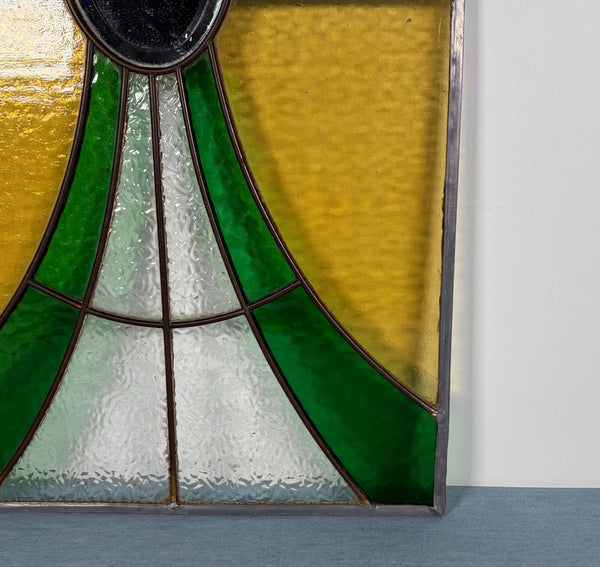 18" Tall Antique French Stained Glass Panel with Leaded Glass, Window, Hanging