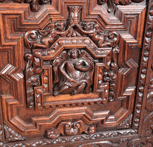1700's Antique French Renaissance Sideboard in Solid Wood Oak Highly Carved