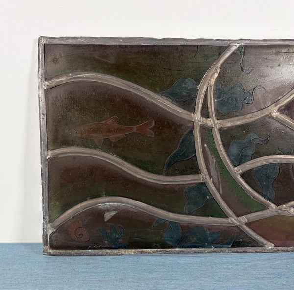 Vintage Dutch Stained/Leaded Glass Panel by Lea Steppe Sea Life Themed