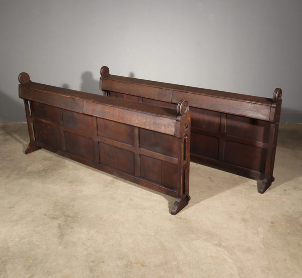 Pair of 79" Long Antique Gothic Revival Solid Oak Wood Prayer Church Rails