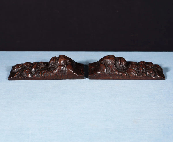 Pair of 8" French Antique Highly Carved Lion Corbels/Trim/Brackets Solid Oak