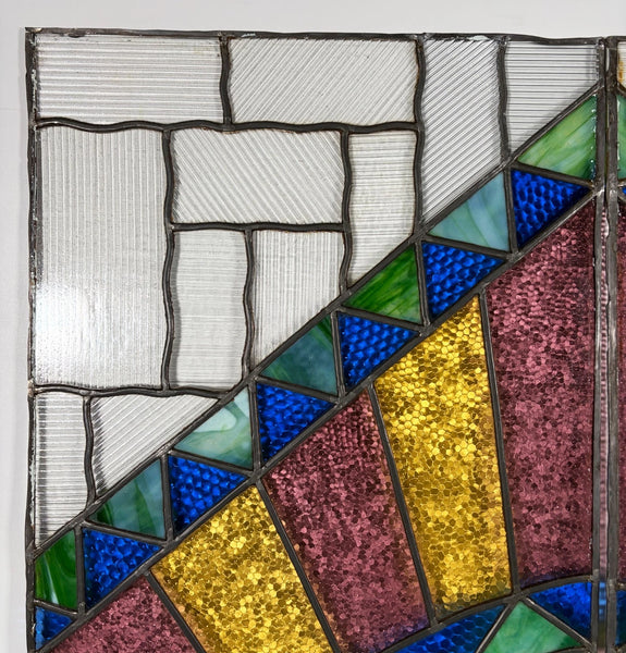 43" Tall Pair of Antique French Art Deco Stained Glass Window Panels