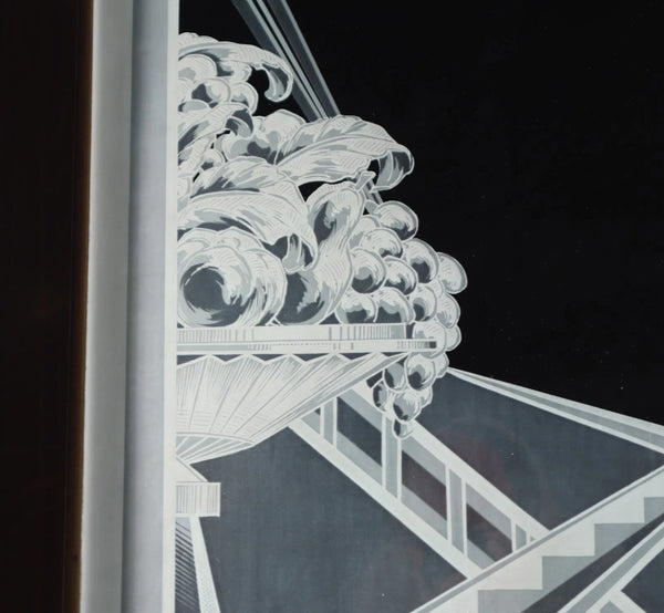 Pair of Antique French Art Deco Etched Glass Doors Frosted Glass w/Pine Frames