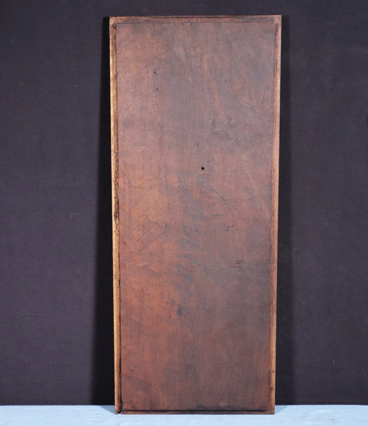 26" Antique French Solid Walnut Wood Panel Highly Carved, Woman with a Mirror