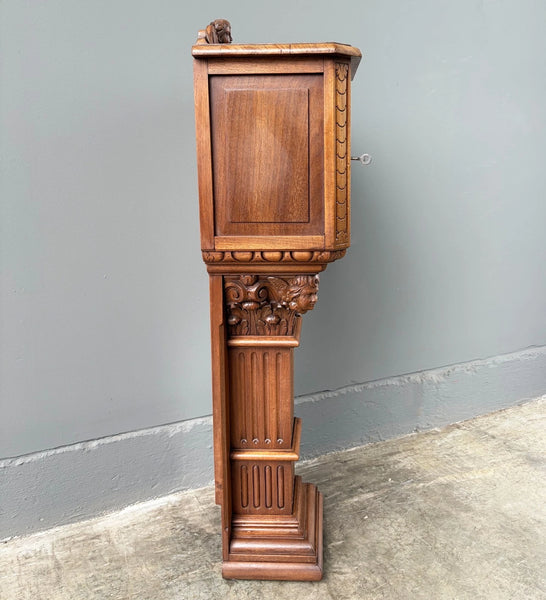 Antique French Donation Box Christianity with Angel Carvings in Solid Mahogany