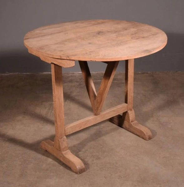 Antique French Solid Oak Rustic Wood Wine Tasting Table Tilt Top