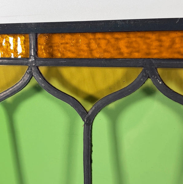 40" Wide Antique French Stained Glass Window Panel with Green & Yellow Glass