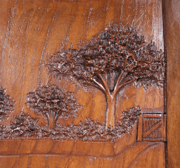 25" Tall Antique French Highly Carved Breton Panel in Solid Chestnut Wood