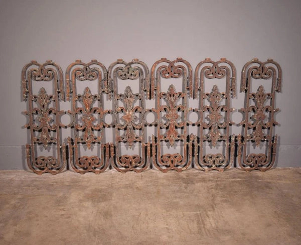 Set of 6 Matching 33" Tall French Cast Iron Panels/Fence/Window Grilles