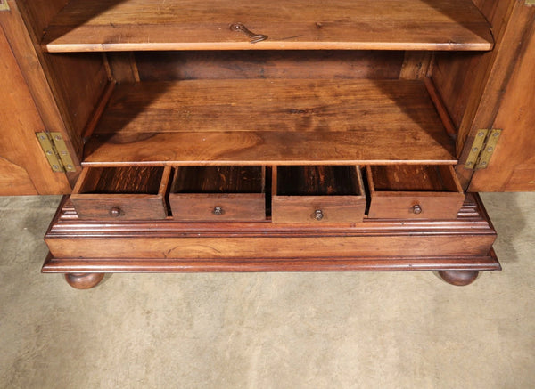 French Antique Solid Walnut Wood Neoclassical Gun Case/Cabinet with Carvings