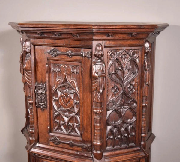Vintage French Gothic Revival Cabinet/ Console/ Sideboard, Highly Carved Oak Wood