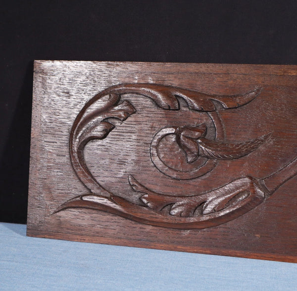 59" Wide Large Antique French Solid Oak Wood Panel/Crest Pediment w/Carvings