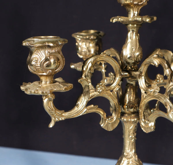19" Tall Pair of Louis XV Vintage French Bronze Candelabra Candlesticks