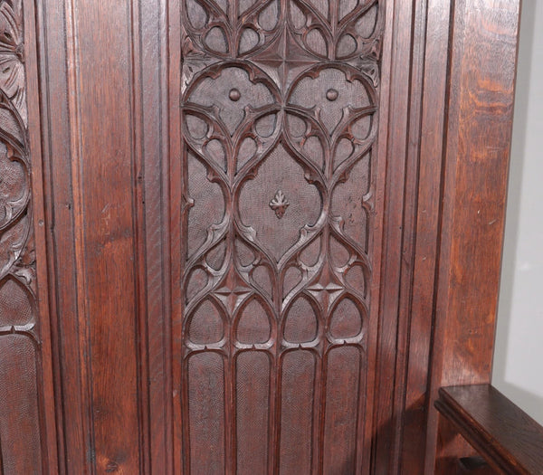 72" Tall Antique French Gothic Revival Oak Wood Bench/Settee/Chair Highly Carved