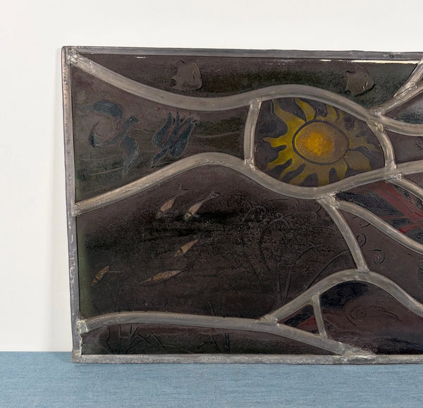 Vintage Dutch Stained/Leaded Glass Panel by Lea Steppe Sea Life Themed