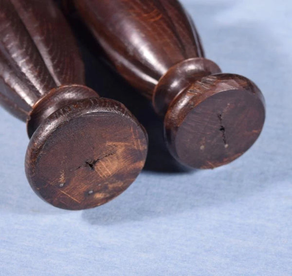 21" Pair of French Antique Solid Oak Posts/Pillars/Columns/Balusters Salvage