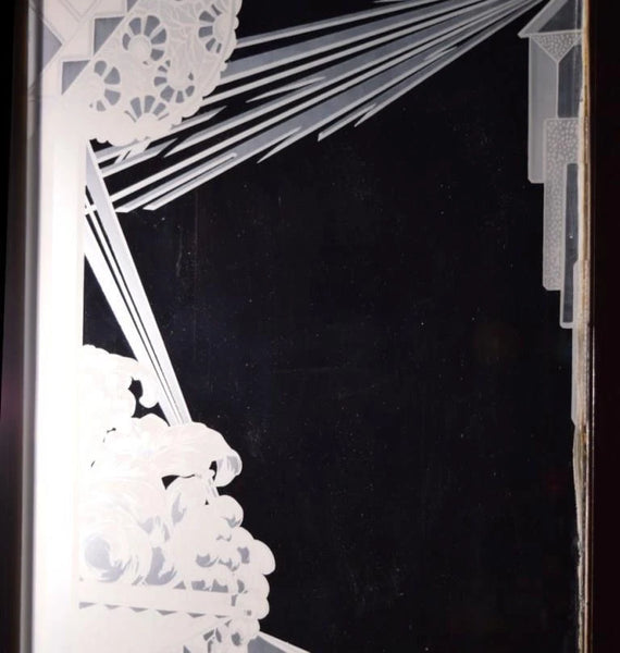 Set Antique French Art Deco Etched Glass Doors Frosted Glass with Pine Frames