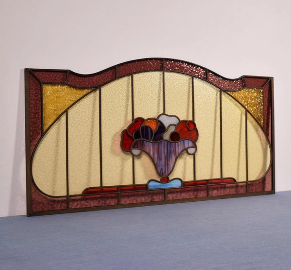 30" Wide Vintage French Art Deco Stained/Leaded Glass Panel with Flowers